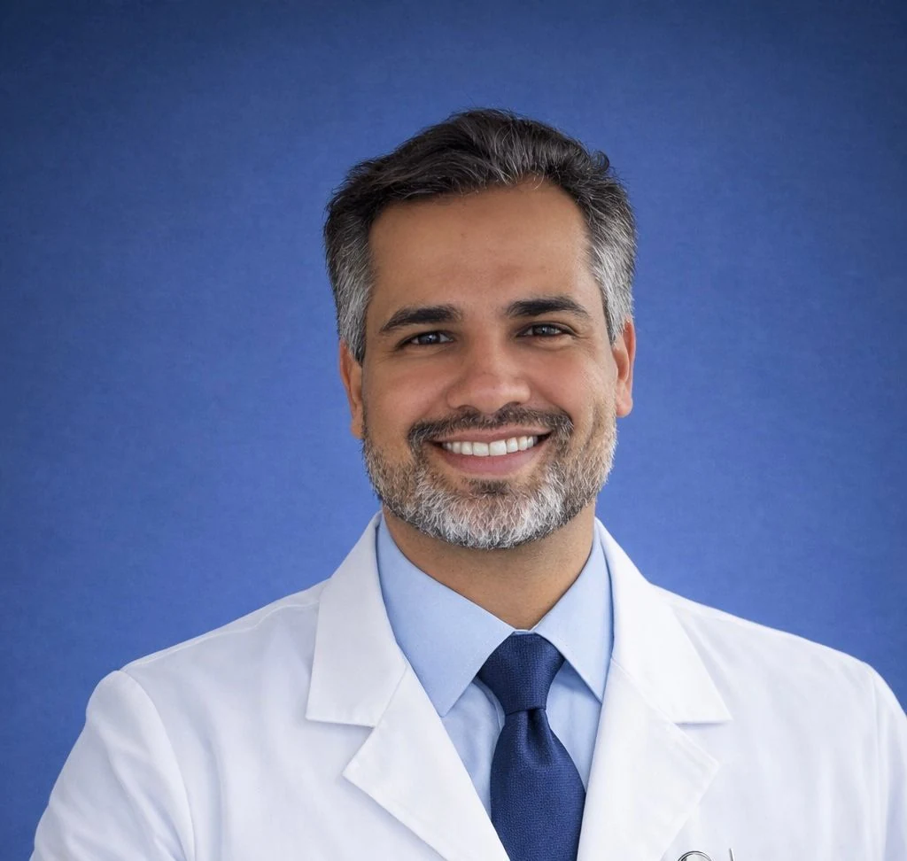 Dr. Francisco de Assis Jr. em retrato com fundo azul